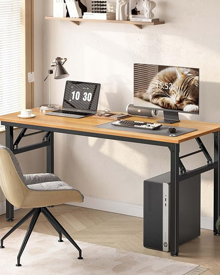 Computer Desk, 61.9 inches Folding Table Home Office Desk for Home Office, Gaming Desk, No Install Needed, Multifunctional Laptop Table - LeafyLoom