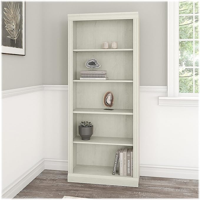 Saratoga 5-Shelf 72-Inch H Bookcase, Linen White Oak - LeafyLoom