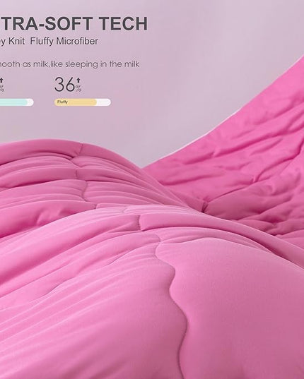 COTTEBED Softness Comforter Set KING Size Bed, Jersey Knit T-Shirt Feel Ultra-Soft Breathable Comy Cozy Lightweight Bedding Down Blanket Pillowsham Women Girl All Season, California/Cal King Rose Pink - LeafyLoom