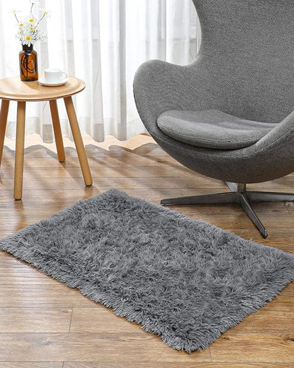 Ophanie Small Area Rug, 2x3 Machine Washable Throw Grey Cheap Fluffy Shaggy Soft Bedside Rug, Indoor Floor Gray Carpet for Kids Baby Boys Teen Dorm Room Doorway, Nursery,Home Decor Aesthetic - LeafyLoom