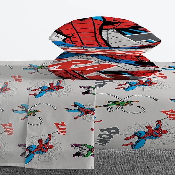 Marvel Spiderman Spidey VS 7 Piece Full Size Bed Set - includes Comforter & Sheet Set Bedding - Super Soft Fade Resistant Microfiber (Official Product) - LeafyLoom
