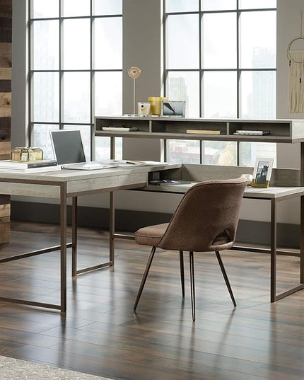 Sauder Manhattan Gate L-Shaped Desk, Mystic Oak finish - LeafyLoom