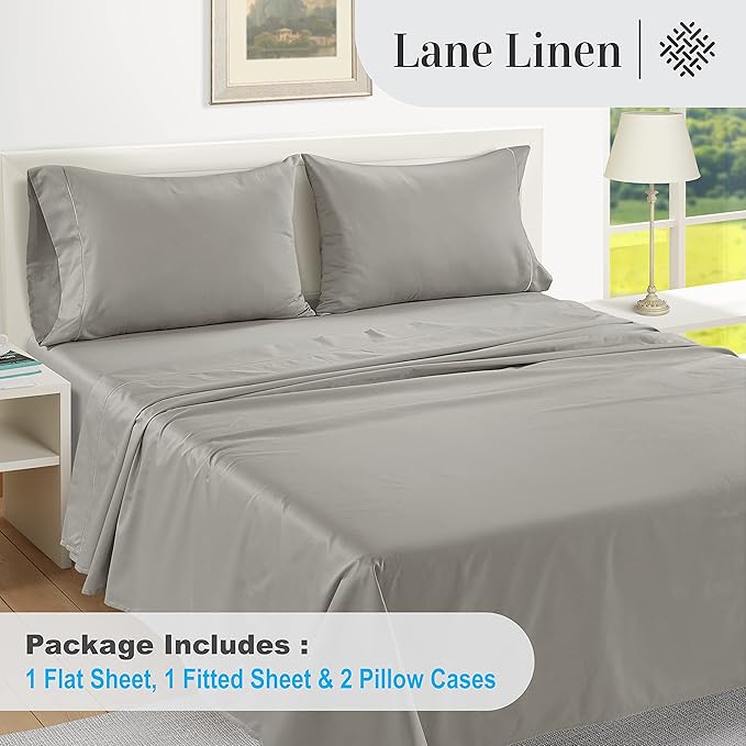 LANE LINEN 100% Egyptian Cotton Bed Sheets - 1000 Thread Count 4-Piece Silver King Set Bedding Sateen Weave Luxury Hotel 16" Deep Pocket (Fits Upto 17" Mattress) - LeafyLoom