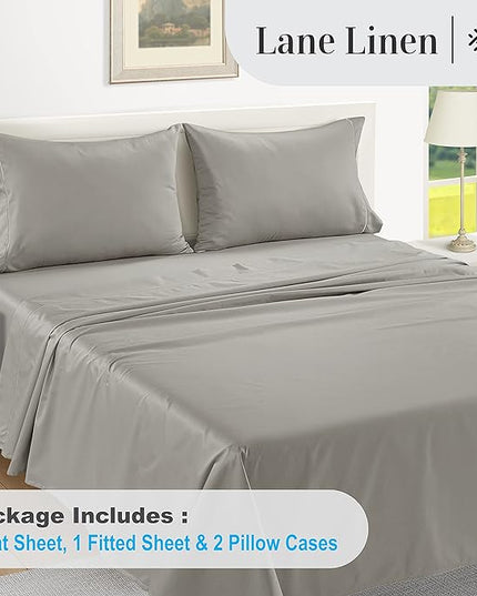 LANE LINEN 100% Egyptian Cotton Bed Sheets - 1000 Thread Count 4-Piece Silver Calking Sheets Set, Cotton Bedding Sheets, Sateen Weave, Luxury Hotel Sheets, 16" Deep Pocket (Fits Upto 17" Mattress) - LeafyLoom