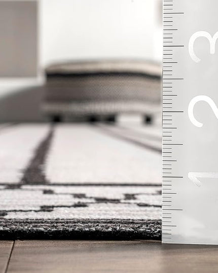 nuLOOM Elsy Modern Tribal Machine Washable Ultra Thin Area Rug, 8' x 10', Ivory - LeafyLoom