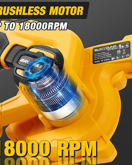 Cordless Leaf Blower for Dewalt 20V Max Battery,Electric Jobsite Air Blower with Brushless Motor,6 Variable Speed Up to 180MPH,2-in-1 Handle Electric Blower and Vacuum Cleaner(Battery Not Included) - LeafyLoom