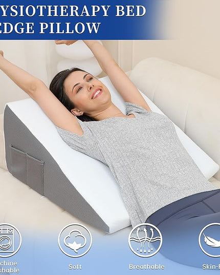 Wedge Pillow for Sleeping, 10 Inch Bed Wedge Pillow for Acid Reflux Wedge Pillow Post Surgery, Memory Foam Triangle Wedge Pillow, Pillow Wedge with Washable Cover - LeafyLoom