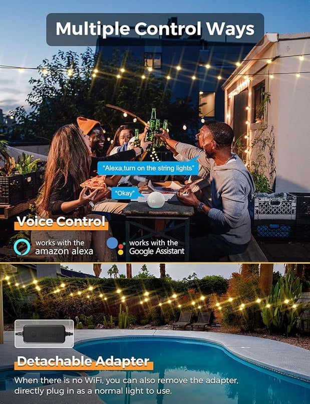 XMCOSY+ Smart Outdoor String Lights, 150Ft G40 Globe Patio Lights with 75 LED Bulbs, WiFi & APP Control, Work with Alexa, Extendable Waterproof Dimmable LED String Lights for Outside, Porch, Cafe XMcosy