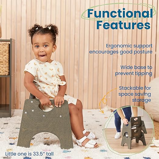 ECR4Kids Stackable Wooden Toddler Chair, 8in, Kids Furniture, Grey Wash, 2-Pack - LeafyLoom