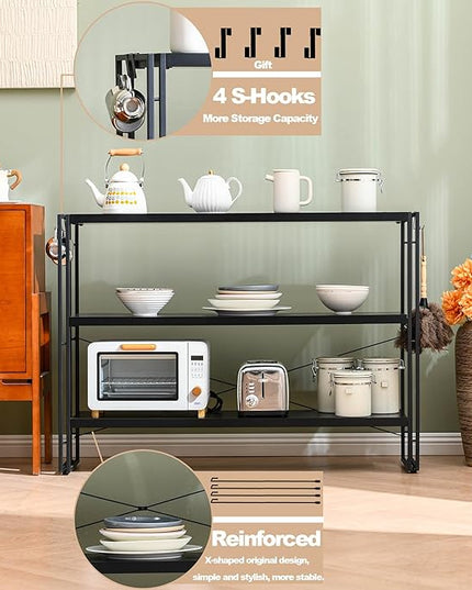 HCHQHS Bookshelf, 3-Tier Industrial Bookcase, Black Open Book Shelf, Freestanding Horizontal Bookshelves with Metal Frame - LeafyLoom
