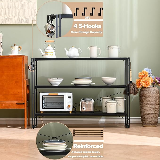 HCHQHS Bookshelf, 3-Tier Industrial Bookcase, Black Open Book Shelf, Freestanding Horizontal Bookshelves with Metal Frame - LeafyLoom