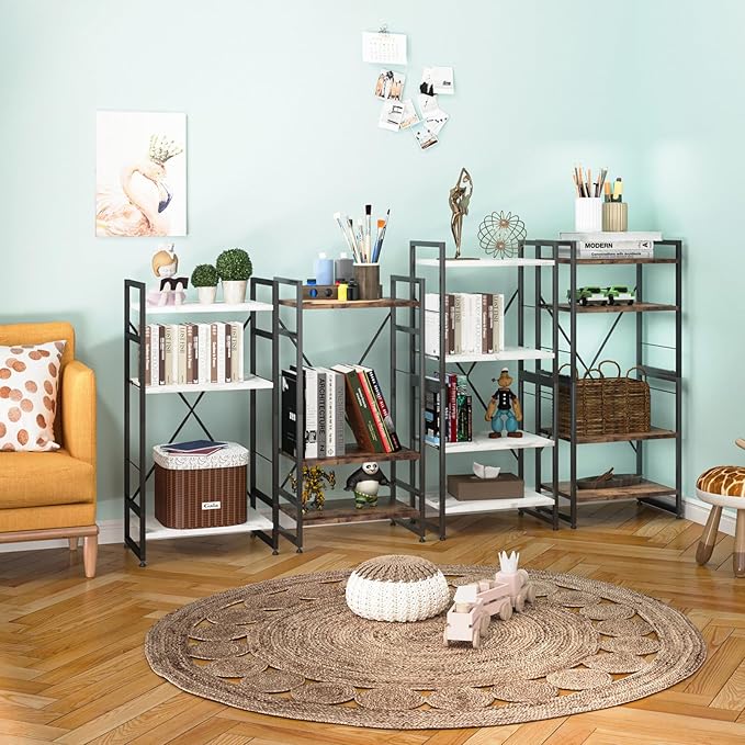 Bookshelf Organizer,3 Tiers Adjustable White Faux Marble Small Bookcase for Small Space,Industrial Wooden Storage Bookcase Display Rack and Storage Organizer for Living Room Home Office - LeafyLoom