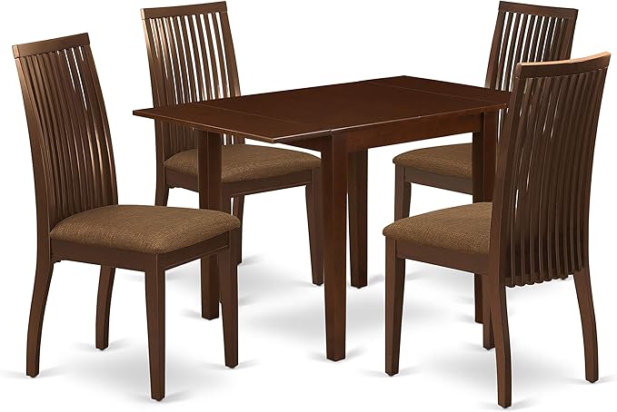 East West Furniture NDIP5-MAH-C Norden 5 Piece Dining Set Includes a Rectangle Kitchen Table with Dropleaf and 4 Linen Fabric Upholstered Chairs, 30x48 Inch, Mahogany - LeafyLoom