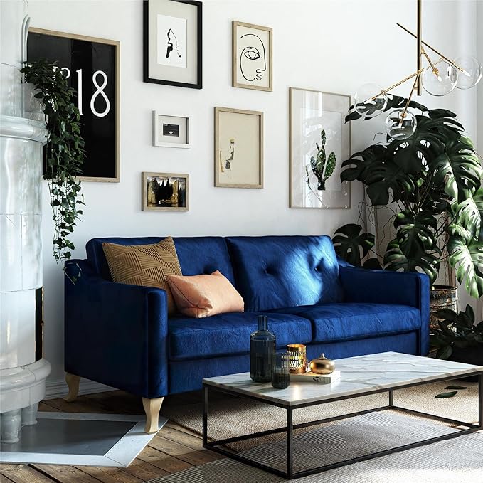 Mr. Kate Tess Sofa with Soft Pocket Coil Cushions, Small Space Living Room Furniture, Blue Velvet - LeafyLoom