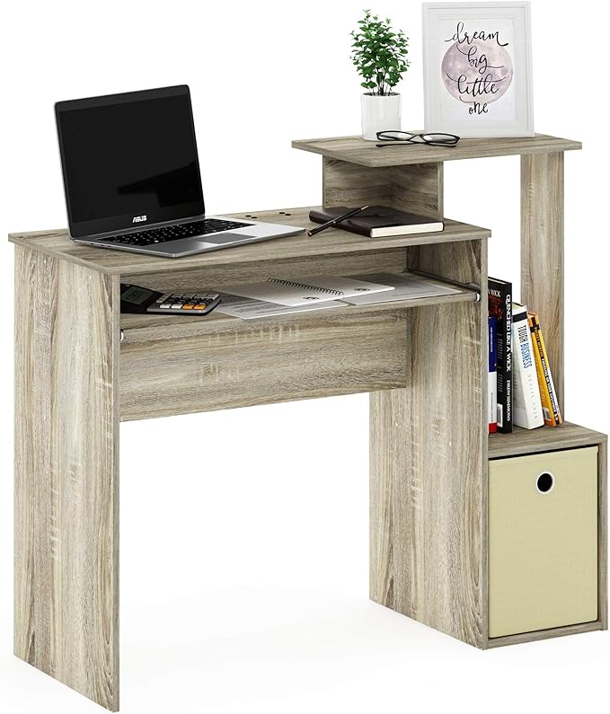 Furinno Econ Multipurpose Home Office Computer Writing Desk, Sonoma Oak/Ivory - LeafyLoom