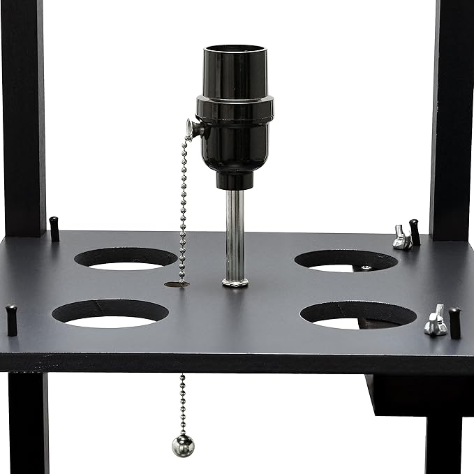 Simple Designs LF1037-BLK Floor Lamp Etagere Organizer Storage Shelf with 2 USB Charging Ports, 1 Charging Outlet and Linen Shade, Black - LeafyLoom