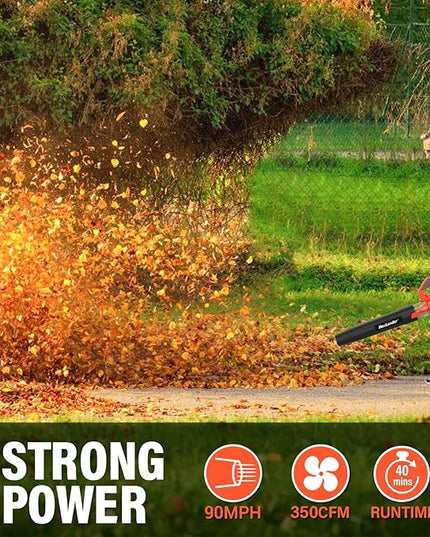 MAXLANDER Leaf Blower Cordless - 20V Electric Cordless Leaf Blower with Battery and Charger, 4.0Ah Battery Powered Leaf Blowers with 2 Speed Mode for Lawn Care, Blowing Leaves - LeafyLoom