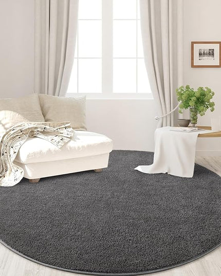 Round Area Rugs for Bedroom Living Room, 6x6 Dark Grey Super Soft Comfy Thickened Memory-Foam Indoor Circle Carpet, Modern Aesthetic Minimalist Carpet for Boys Girls Adults Nursery Home Décor - LeafyLoom