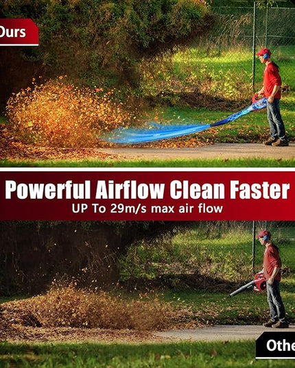 21V Electric Leaf Blower Cordless, 6000mAh 2 Battery Powered Leaf Blower 6-Speed Variable Control, Rechargeable Blowers Cordless for Lawn Care 2 Section Tubes, Charger, Shoudler Strap - LeafyLoom