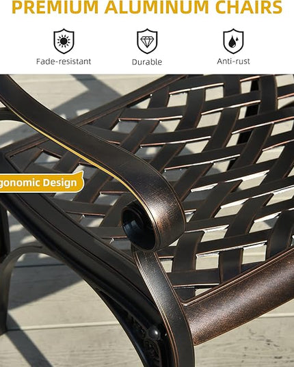 DWVO 5 Piece Outdoor Furniture Cast Aluminum Patio Dining Sets, All-Weather Patio Bistro Sets with 4 Chairs, 30 Inches Round Table with Umbrella Hole, Adjustable Feet for Balcony Backyard Deck Garden - LeafyLoom