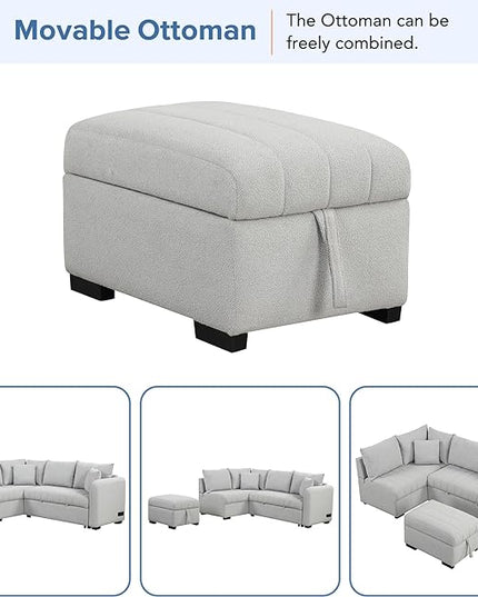 82" L-shaped Sectional Sleeper Sofa with Chaise,Pull Out Bed for Living Room Furniture Sets, 2 USB Ports, Power Sockets and Movable Storage Ottoman, Gray Upholstery - LeafyLoom