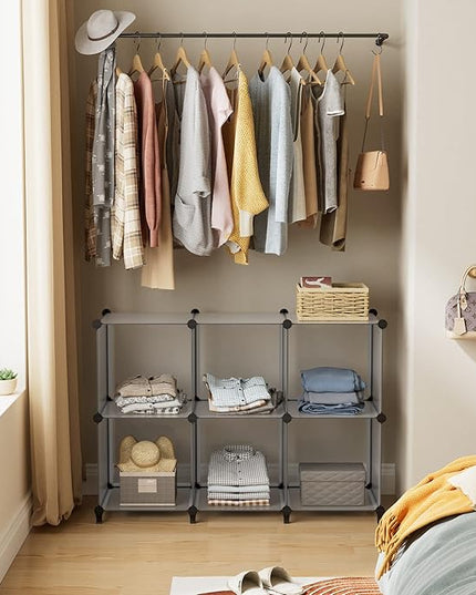 HOMIDEC 6-Cube Light Grey Cube Storage Organizer, Modular Storage Shelf with Hammer, Bin Cabinet Closet Bookshelf for Living Room, Bedroom, Office, Each Cube Size 11.8 x 11.8 inch - LeafyLoom
