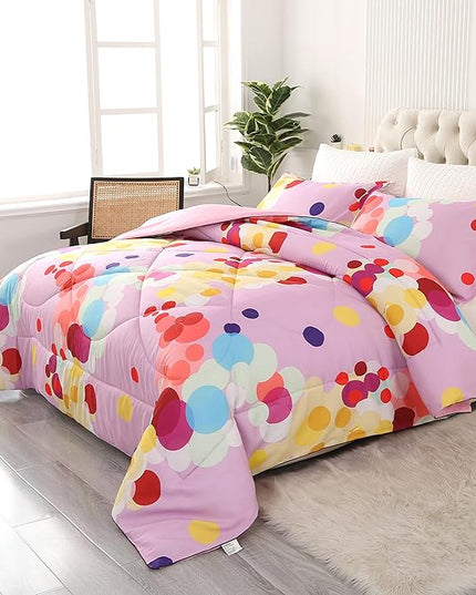 ENCOFT Pink Twin Comforter Set for Girls 3 Piece Colorful Bubbles Bedding Set Color Comfortable and Breathable for Teens and Adults All season with 1 Comforter and 2 Pillowcases - LeafyLoom