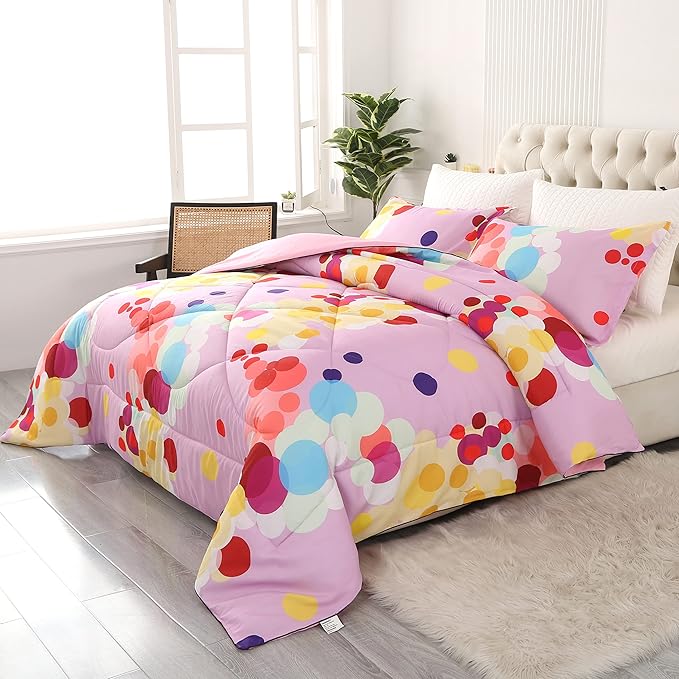 ENCOFT Pink Twin Comforter Set for Girls 3 Piece Colorful Bubbles Bedding Set Color Comfortable and Breathable for Teens and Adults All season with 1 Comforter and 2 Pillowcases - LeafyLoom