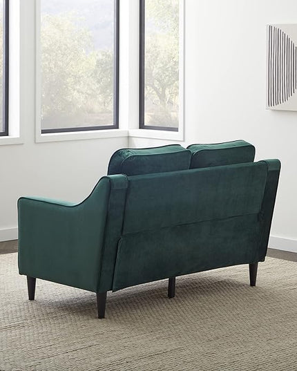 Edenbrook Jensen Upholstered Loveseat – Green Velvet Loveseat - Living Room Furniture - Small Loveseat- Seats Two - Scoop Arm Modern Couch - Couches - LeafyLoom