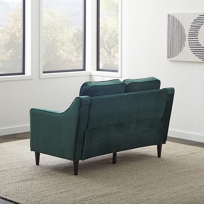 Edenbrook Jensen Upholstered Loveseat – Green Velvet Loveseat - Living Room Furniture - Small Loveseat- Seats Two - Scoop Arm Modern Couch - Couches - LeafyLoom