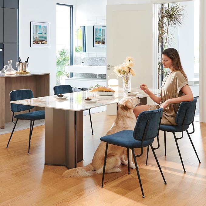 COLAMY Modern Upholstered Fabric Dining Room Accent Diner Stylish Kitchen Chairs with Solid Metal Legs, set of 6, Green - LeafyLoom