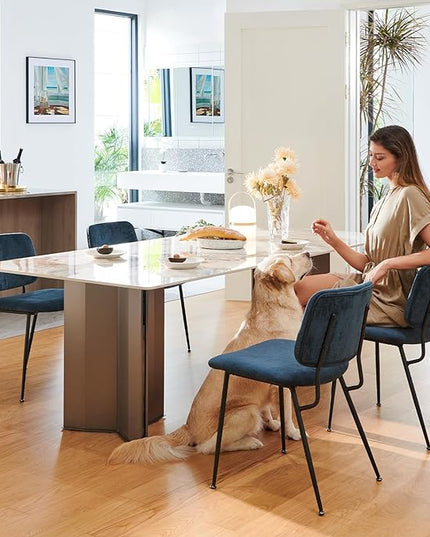 COLAMY Modern Upholstered Fabric Dining Room Accent Diner Stylish Kitchen Chairs with Solid Metal Legs, set of 4, Green - LeafyLoom