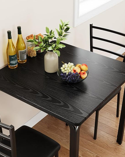 IDEALHOUSE Dining Table for 2, Small Table and Chairs Set of 2, Dinette Set for 2, Square Dinner Table Set, 3 Piece Kitchen & Dining Room Sets for Small Space (Black, Dining Table with 2Chairs) - LeafyLoom