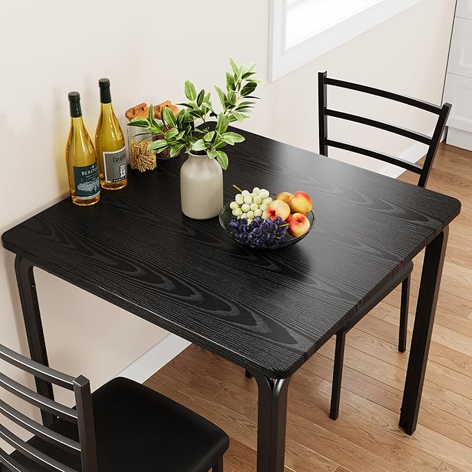 IDEALHOUSE Dining Table for 2, Small Table and Chairs Set of 2, Dinette Set for 2, Square Dinner Table Set, 3 Piece Kitchen & Dining Room Sets for Small Space (Black, Dining Table with 2Chairs) - LeafyLoom
