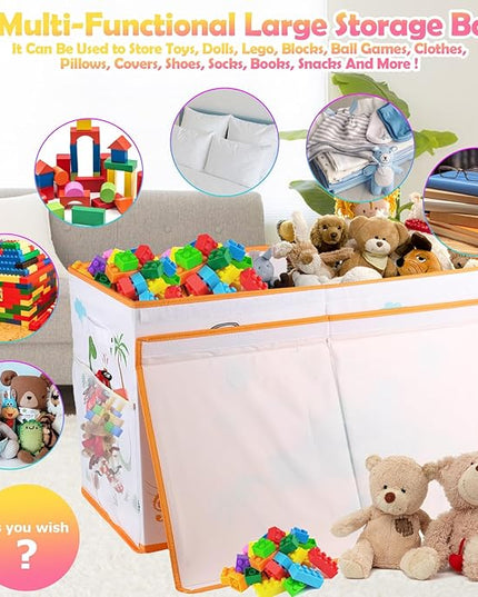 Large Toy Box Chest, Collapsible Sturdy Toy Storage Organizer for Kids, Boys, Girls, 25"x13"x16" Toy Chest Storage Bins with Lids Toy Bins Baskets Boxes for Living Room, Playroom, Nursery, White - LeafyLoom