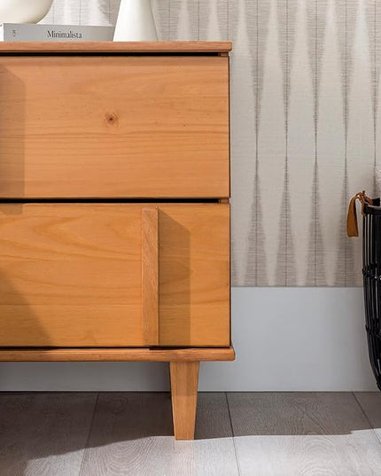 Walker Edison Sprague Contemporary Detailed Drawer Solid Wood Nightstand, 20 Inch, Caramel - LeafyLoom