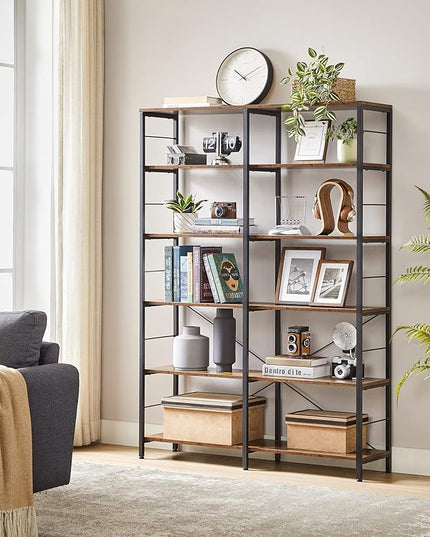 VASAGLE 6-Tier Tall Bookshelf, Bookcase, Large Metal Shelf, 11.8 x 47.2 x 67.9 Inches, for Living Room, Kitchen, Pantry, Study, Home Office, Rustic Brown and Black ULLS114B01 - LeafyLoom