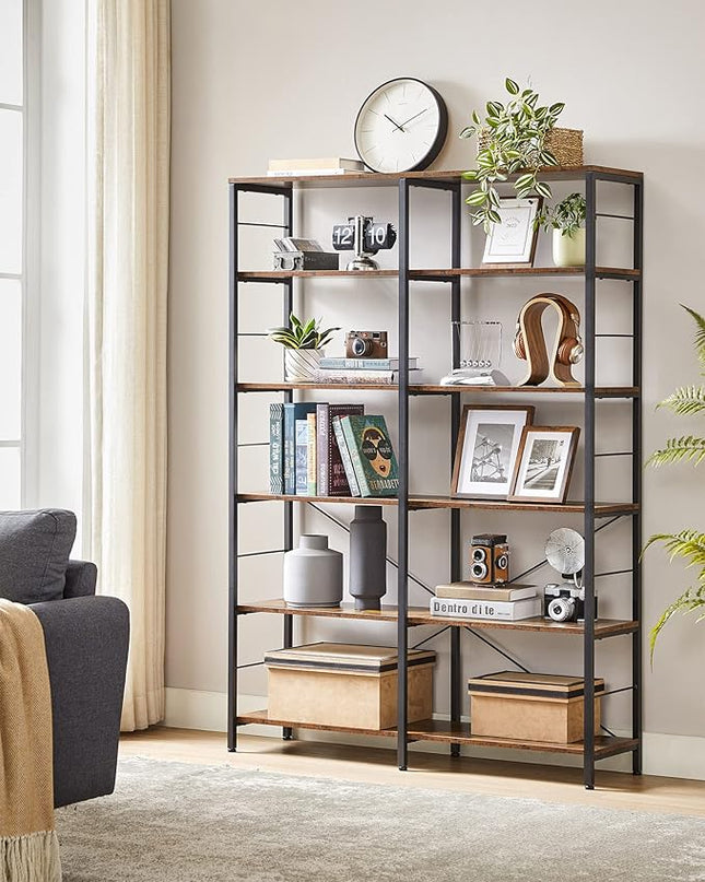 VASAGLE 6-Tier Tall Bookshelf, Bookcase, Large Metal Shelf, 11.8 x 47.2 x 67.9 Inches, for Living Room, Kitchen, Pantry, Study, Home Office, Rustic Brown and Black ULLS114B01 - LeafyLoom