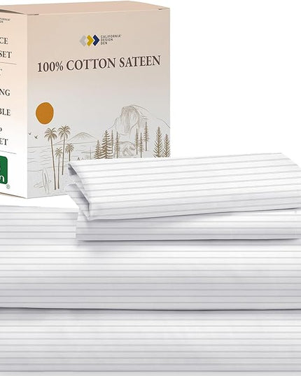 California Design Den Stripe Twin Sheets Set, 100% Cotton 3 Pc Deep Pocket Twin Size Sheets & Pillowcase Set - Classic Stripe - LeafyLoom