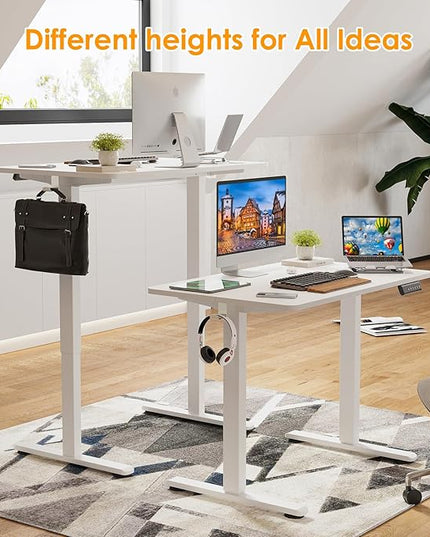 STARY Electric Adjustable Height Sit Stand Home Office Desk with Splice Board, 40x24, White Desktop/White Frame - LeafyLoom