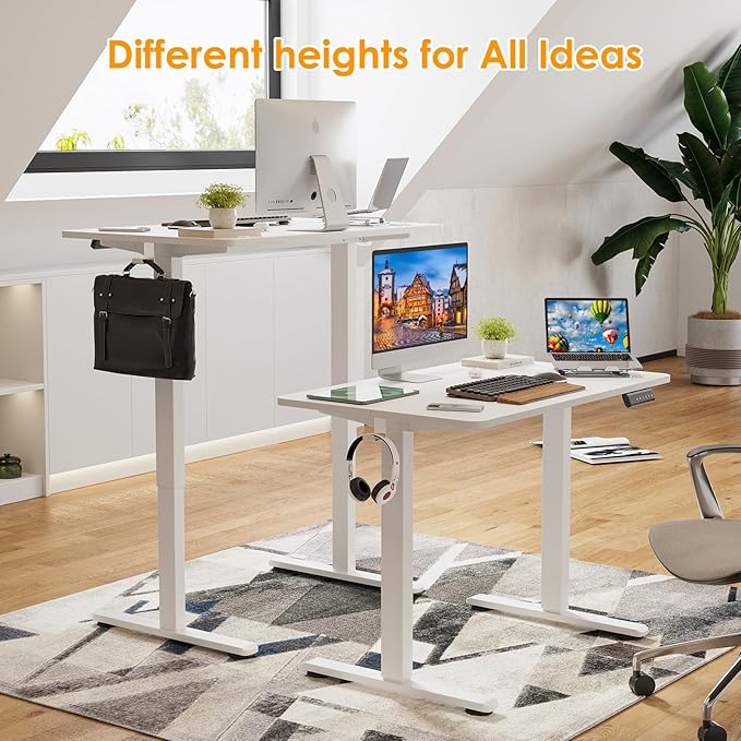STARY Electric Adjustable Height Sit Stand Home Office Desk with Splice Board, 40x24, White Desktop/White Frame - LeafyLoom