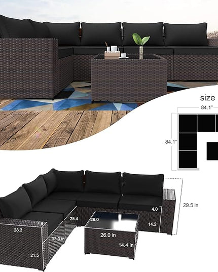 Kullavik 6PCS Outdoor Patio Furniture Set PE Wicker Rattan Sectional Sofa Patio Conversation Sets,Black - LeafyLoom
