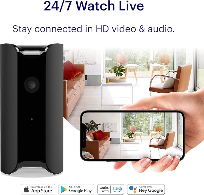 Canary View Indoor Home Security Camera 1080p HD WiFi IP | 24/7 Watch Live Video, Motion Alerts, Two-Way Talk, Night Vision, 10x Zoom, Private Mode, Compatible with Alexa, Google Assistant Canary