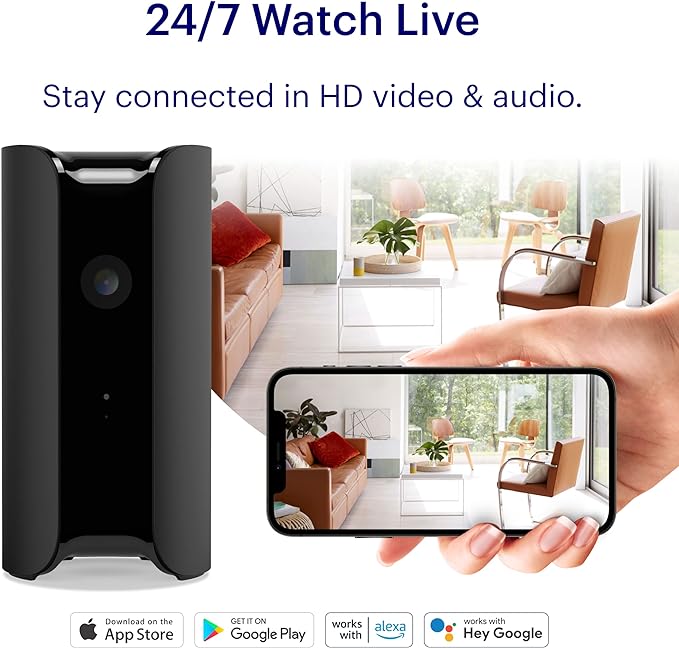 Canary View Indoor Home Security Camera 1080p HD WiFi IP | 24/7 Watch Live Video, Motion Alerts, Two-Way Talk, Night Vision, 10x Zoom, Private Mode, Works with Alexa, Google Assistant and More Canary