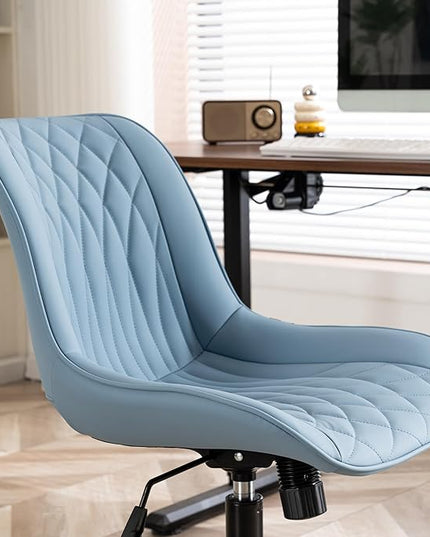 YOUNIKE Desk Chair with Wheels Armless Office Chair Swivel Rolling Task Chair with Back Upholstered Faux Leather Computer Chair Height Adjustable Modern Ergonomic Seat, Loads 300 lbs, Blue - LeafyLoom