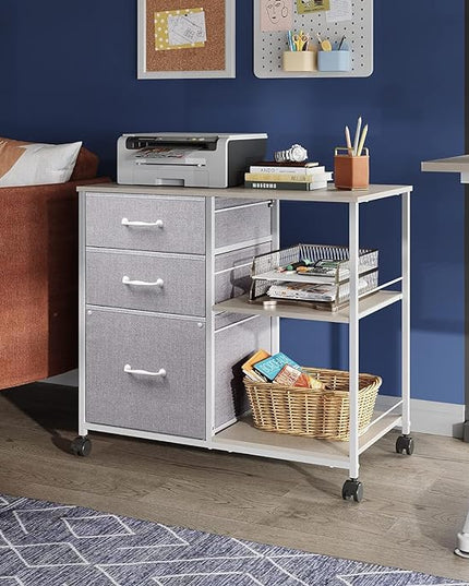 DEVAISE 3 Drawer Mobile File Cabinet, Rolling Printer Stand with Open Storage Shelf, Fabric Lateral Filing Cabinet fits A4 or Letter Size for Home Office, Light Grey - LeafyLoom