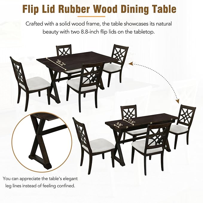 NicBex Small Kitchen Table Set for 4 Dining Room Set 5-Piece Extendable Rubber Wood Dining Table Set with X-Shape Legs for Small Space, Apartment, Studio, Walnut - LeafyLoom