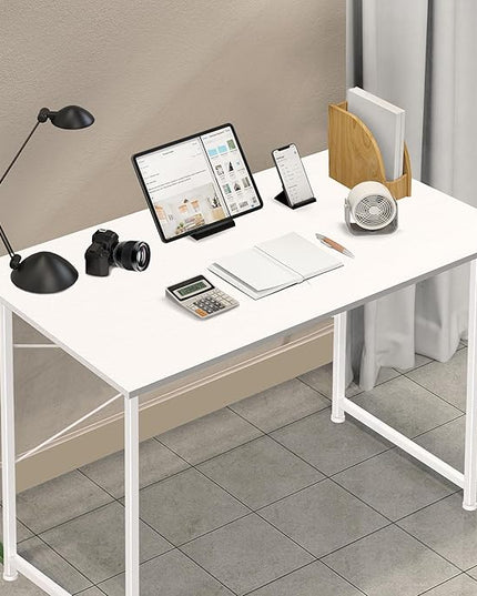 YSSOA Computer Desk Home Office Work Study Writing Modern Simple Table with Headphone Hooks, 40 Inch, Basic White - LeafyLoom