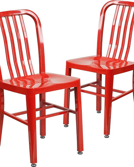 Flash Furniture Gael Indoor/Outdoor Modern Metal Dining Chairs, Commercial-Grade Galvanized Steel Restaurant Chairs, Set of 2, Red - LeafyLoom