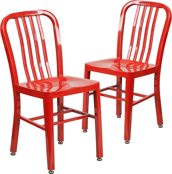 Flash Furniture Gael Indoor/Outdoor Modern Metal Dining Chairs, Commercial-Grade Galvanized Steel Restaurant Chairs, Set of 2, Red - LeafyLoom